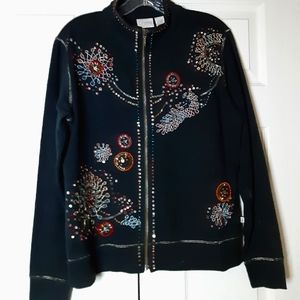 Zenergy by Chicos sequined, beaded, embroidered zip up Cardigan sweater W size 1